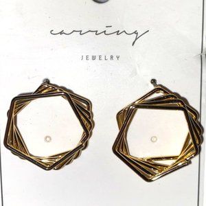 Golden Pentagon Spring Pierced Earrings NEW